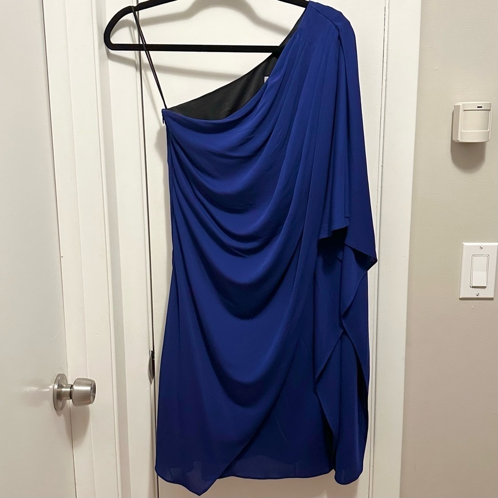 Badgley Mischka Mark & James Royal Blue One Shoulder Drape Mini Dress XS - Picture 1 of 11